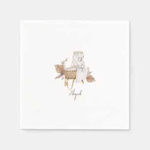 Serviette En Papier Boho Bassinet Personnalisé Baby shower blanc servi