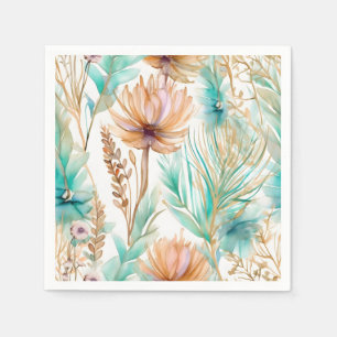 Serviette En Papier Boho Beach Floral Blue Peach Mariage