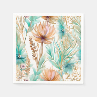 Serviette En Papier Boho Beach Floral Blue Peach Mariage