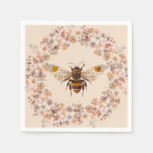 Serviette En Papier Boho Bee Fleur sauvage aquarelle