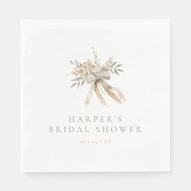 Serviette En Papier Boho Beige & Sage Fleurs & Bow Fête des mariées (Devant)