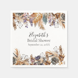 Serviette En Papier Boho Bleu Brun Botanique Feuilles de palmier Herbe