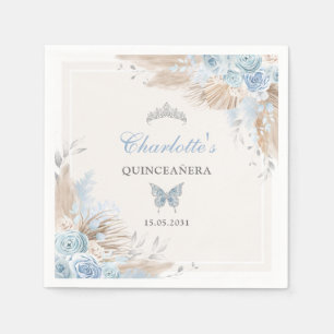 Serviette En Papier Boho Blue Argent Quinceanera Miss Quince 15