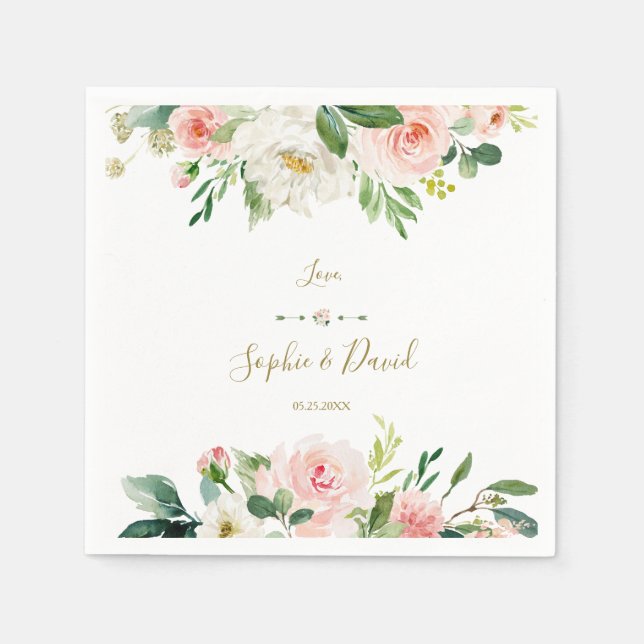 Serviette En Papier Boho Blush Fleurs blanches Mariage écriture manusc (Devant)
