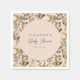 Serviette En Papier Boho Blush Green Botanon Baby shower personnalisé