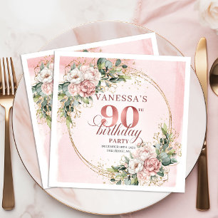 Serviette En Papier Boho Blush Rose Floral 90e Anniversaire
