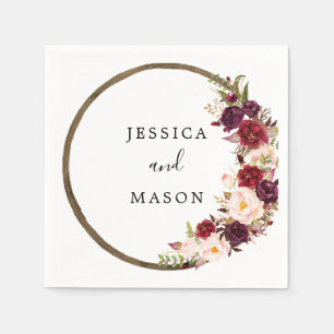 Serviette En Papier Boho Burgundy Wreath Mariage Cocktail Napkin