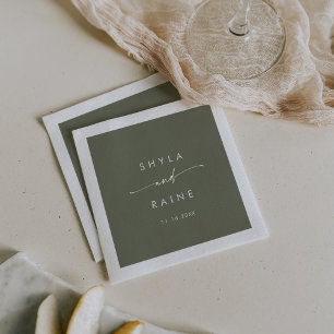 Serviette En Papier Boho Chic Olive Vert Monogramme Mariage Napkins