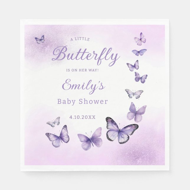 Serviette En Papier Boho Cute Aquarelle violet Baby shower papillon (Devant)