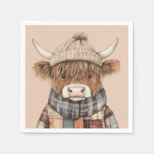 Serviette En Papier Boho Cute Highland Cow en crème Casquette