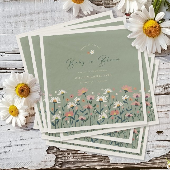 Serviette En Papier Boho Daisy Floral Sage Green Baby in Bloom Shower (Créateur téléchargé)