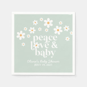 Serviette En Papier boho Daisy vert Peace Love Baby Shower