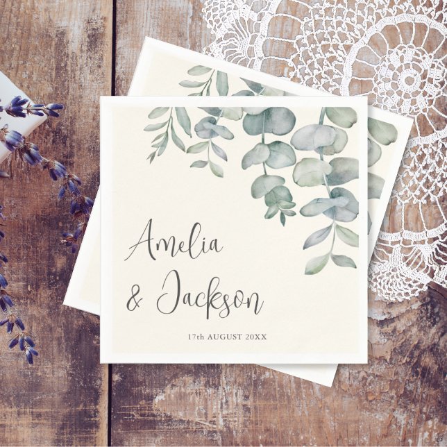 Serviette En Papier Boho Dusty Blue Eucalyptus Mariage (Créateur téléchargé)