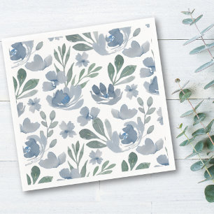 Serviette En Papier Boho Dusty Blue Floral Mariage