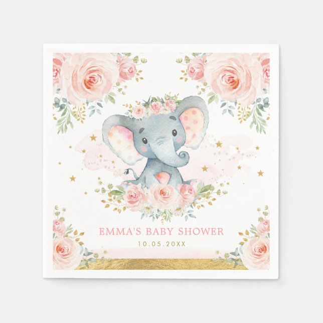 Serviette En Papier Boho Elephant rose Blush Floral Baby Girl Douche (Devant)