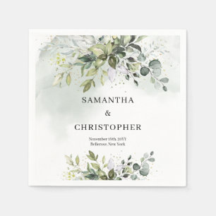 Serviette En Papier Boho Eucalyptus branches vertes faux or