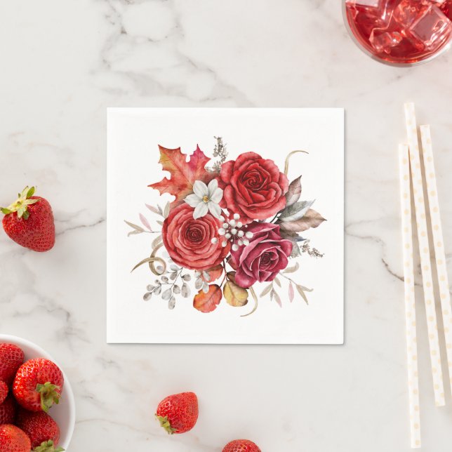 Serviette En Papier Boho Fall Colours Florals Mariage (En situation)