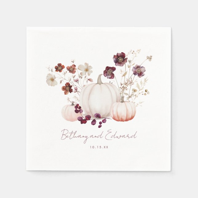 Serviette En Papier Boho Fall Floral Citrouille Mariage (Devant)