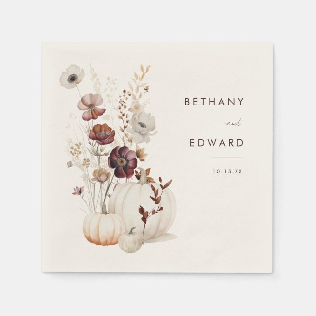 Serviette En Papier Boho Fall Floral Citrouille Mariage (Devant)