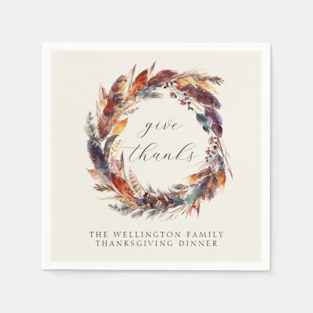 Serviette En Papier Boho Feathages Fall Foliage Thanksgiving Dîner (Devant)