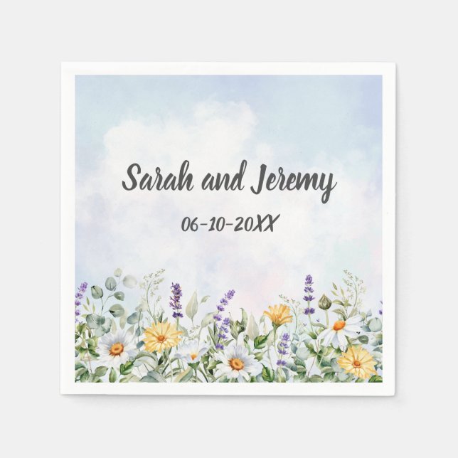 Serviette En Papier Boho Fleur sauvage Aquarelle Personnaliser le Mari (Devant)