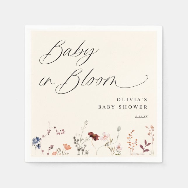 Serviette En Papier Boho Fleur sauvage Baby shower Floral (Devant)