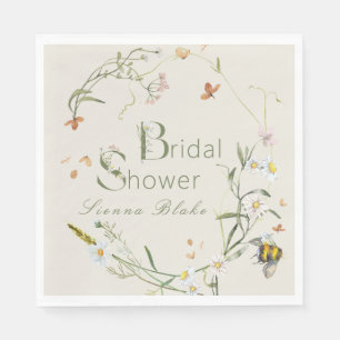 Serviette En Papier Boho Fleur sauvage Bee Beige Fête des mariées