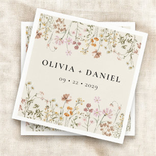 Serviette En Papier Boho Fleur sauvage Beige Garden Mariage
