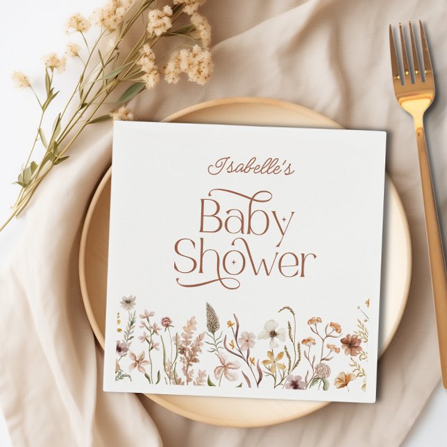 Serviette En Papier Boho Fleur sauvage Floral Girl Baby shower papier (Boho Wildflower Floral Girl Baby Shower Paper Napkins)