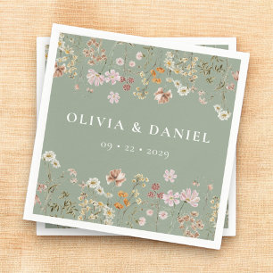 Serviette En Papier Boho Fleur sauvage Sage Green Garden Mariage