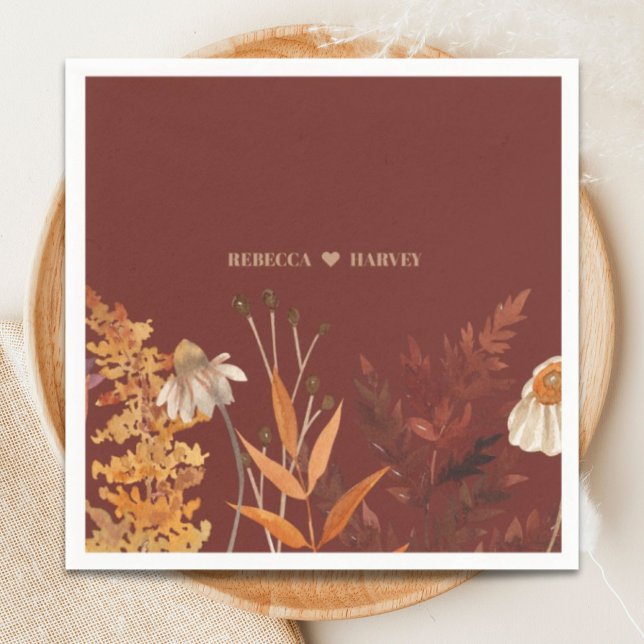 Serviette En Papier Boho Fleur sauvage Terracotta Mariage de automne d (Boho Wildflower Terracotta Autumn Fall Wedding Napkins)