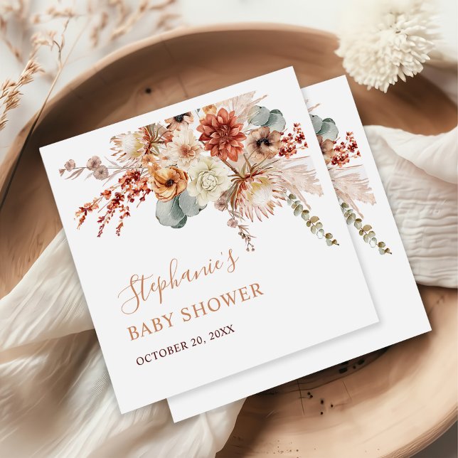 Serviette En Papier Boho Fleurs en terre cuite Baby shower d'automne (Créateur téléchargé)