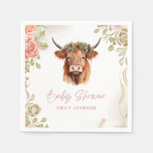 Serviette En Papier Boho Fleurs Highland Cow