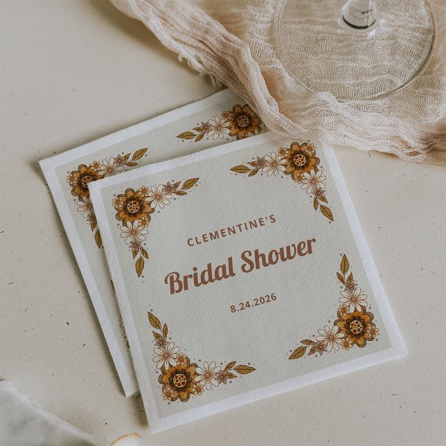Serviette En Papier Boho Fleurs Rétro | Shower de Mariée (Retro floral napkins for your bridal shower)