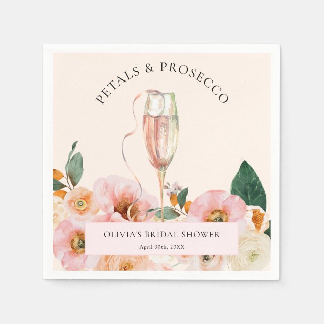 Serviette En Papier Boho Fleurs Roses et Prosecco (Devant)