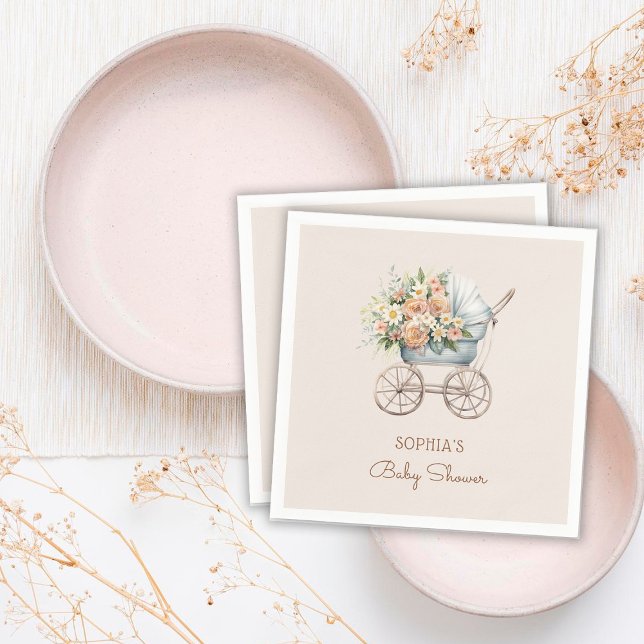 Serviette En Papier Boho Floral Baby Carriage Baby shower (Créateur téléchargé)