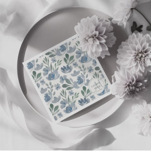 Serviette En Papier Boho Floral Dusty Blue Motif Mariage