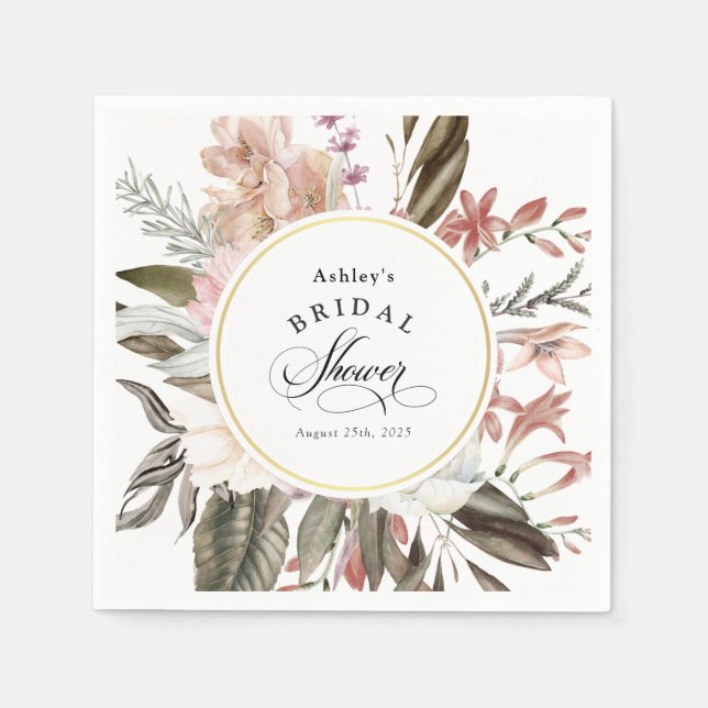 Serviette En Papier Boho Floral Fantaisie Lavis de Mariée (Devant)
