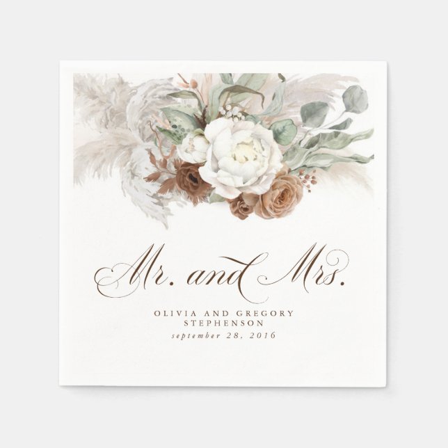 Serviette En Papier Boho Floral Pampas Grass Mariage Napkins (Devant)