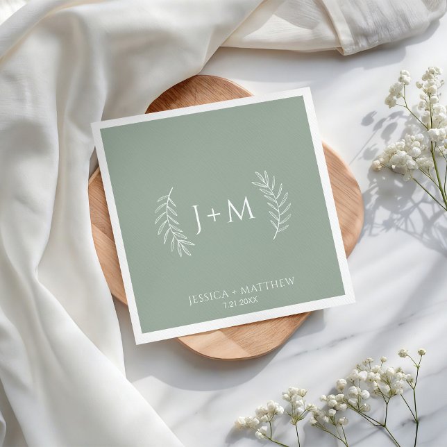 Serviette En Papier Boho Floral Sage Green Mariage (Créateur téléchargé)