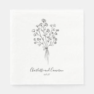 Serviette En Papier Boho Flower Line Art Dessin Mariage personnalisé