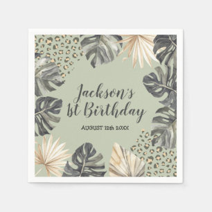 Serviette En Papier Boho Green Sage Wild One Birday Paper Napkin