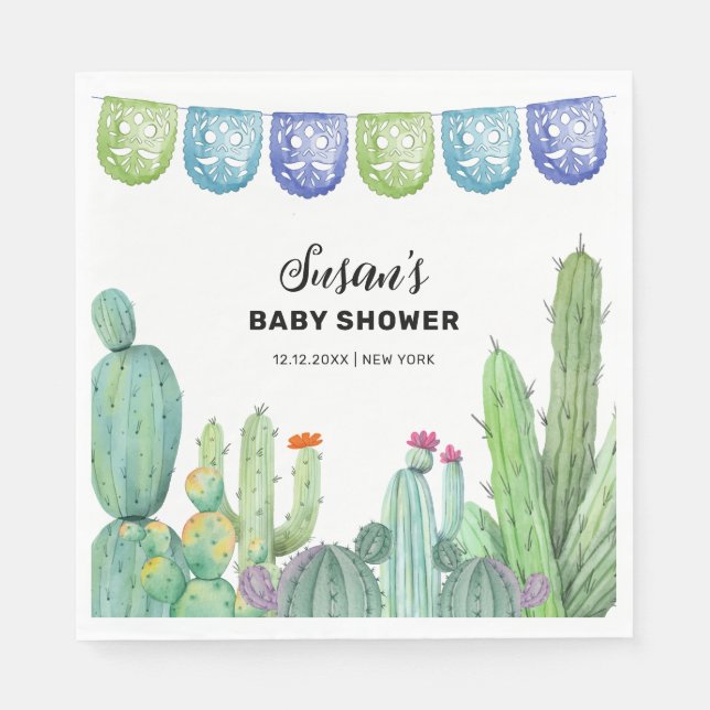 Serviette En Papier Boho Green Taco Fiesta Cactus Baby shower (Devant)