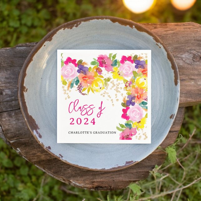 Serviette En Papier Boho harde fleurs d'aquarelle ressort graduation (Boho bold watercolor flowers spring graduation napkins)