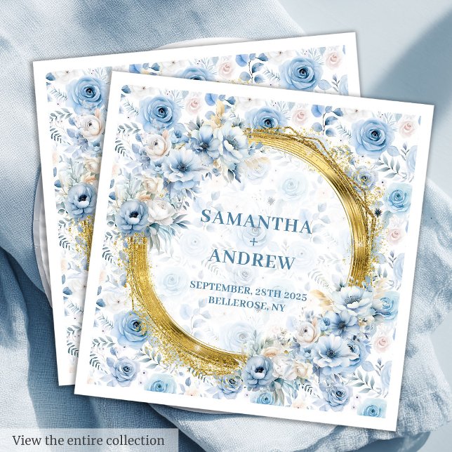 Serviette En Papier Boho Lumière Parties scintillant or Mariage Napkin (Luxury Boho Light Blue Gold Glitter Wedding Napkin)