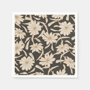 Serviette En Papier Boho Mariage botanique moderne noir ivoire