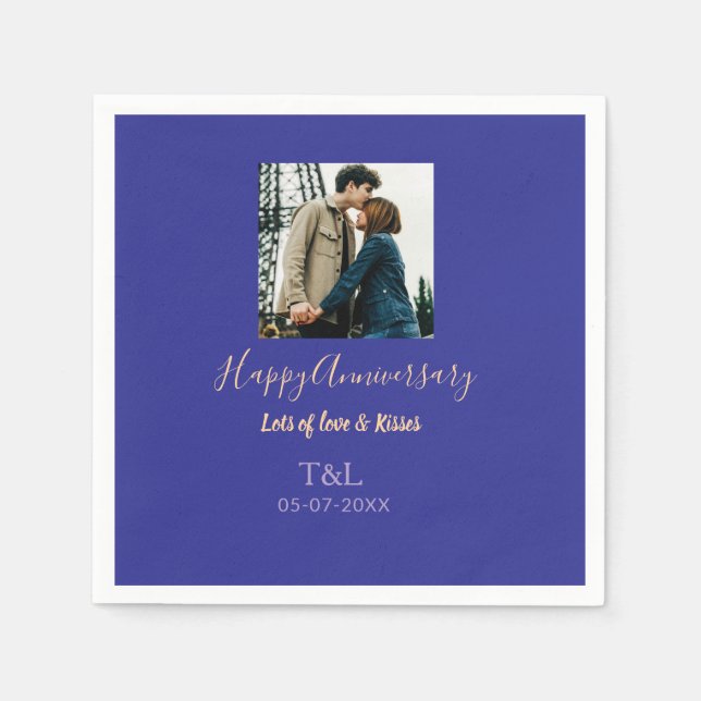 Serviette En Papier Boho moderne heureux anniversaire ajouter nom bleu (Devant)