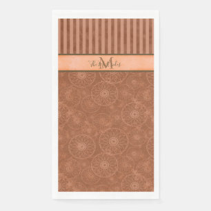 Serviette En Papier Boho monogramme Orange et bande géométrique Brown