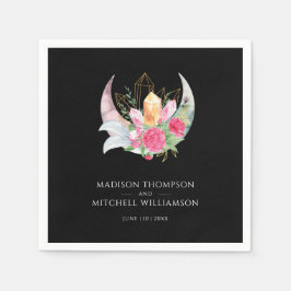 Serviette En Papier Boho Moon Crystals Plumes rose Fleurs Mariage