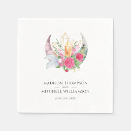 Serviette En Papier Boho Moon Crystals Plumes rose Fleurs Mariage